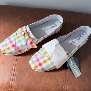 NWT TOMS Alpargata Multi Summer Plaid Bow Size 11